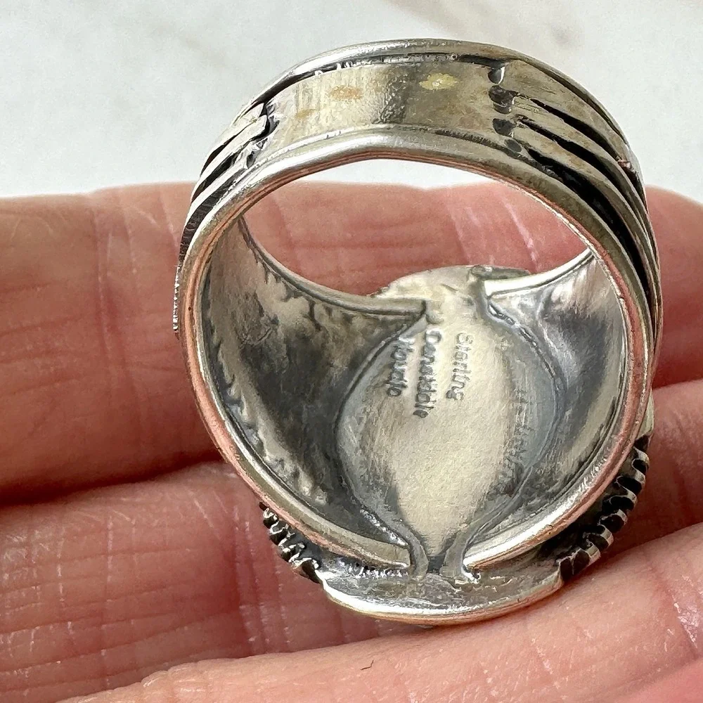 Big Navajo Mens Turquoise Ring Sz 10 Lightning Signed Denetdale Sterling Native